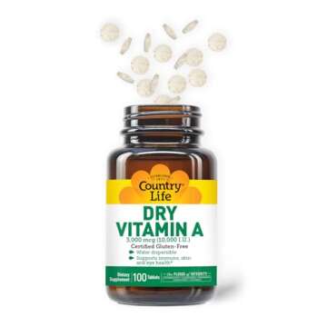 Country Life Vitamin A 10,000 IU - Immune Support, Skin & Eye Health Supplement, Certified Gluten-Free, Vegan, Halal, Kosher, 50% Beta-Carotene & 50% Retinyl Palmitate, Easy Absorption - 100 Softgels