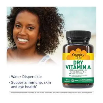 Country Life Vitamin A 10,000 IU - Immune Support, Skin & Eye Health Supplement, Certified Gluten-Free, Vegan, Halal, Kosher, 50% Beta-Carotene & 50% Retinyl Palmitate, Easy Absorption - 100 Softgels