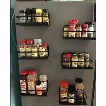 Kulmeo Magnetic Spice Rack Magnetic Shelf For Refrigerator Fridge Spice Rack Spice Shelf for Kitchen Black 4Pack