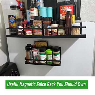 Kulmeo Magnetic Spice Rack Magnetic Shelf For Refrigerator Fridge Spice Rack Spice Shelf for Kitchen Black 4Pack