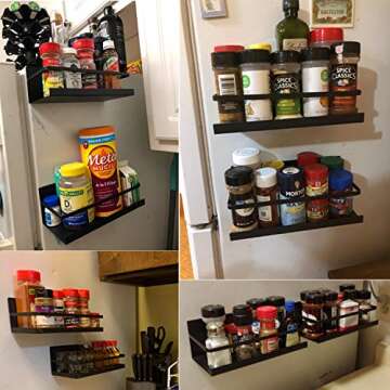 Kulmeo Magnetic Spice Rack Magnetic Shelf For Refrigerator Fridge Spice Rack Spice Shelf for Kitchen Black 4Pack
