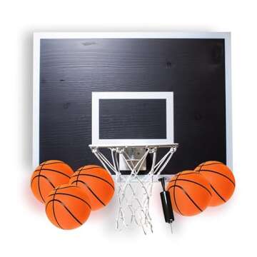 CALIKIWIPROS Pro League Decorative Durable Painted Solid Wood Wall Mount Mini Basketball Hoop Set, Includes 9’ Hoop and 5 Mini basketballs, Unique Look or Choose a Team Color. (BW)