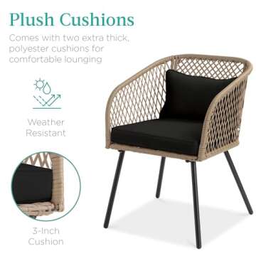 Best Choice Products 3-Piece Outdoor Wicker Bistro Set, Patio Dining Conversation Furniture for Backyard, Balcony, Porch w/Diamond Weave Design, Tempered Glass Side Table, 2 Chairs - Black