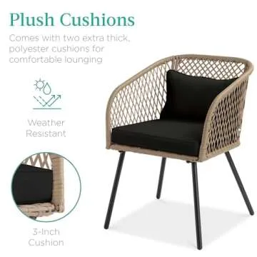 Best Choice Products 3-Piece Outdoor Wicker Bistro Set, Patio Dining Conversation Furniture for Backyard, Balcony, Porch w/Diamond Weave Design, Tempered Glass Side Table, 2 Chairs - Black