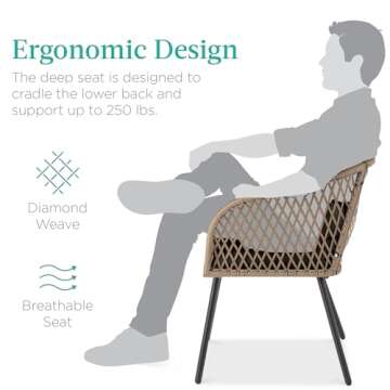 Best Choice Products 3-Piece Outdoor Wicker Bistro Set, Patio Dining Conversation Furniture for Backyard, Balcony, Porch w/Diamond Weave Design, Tempered Glass Side Table, 2 Chairs - Black