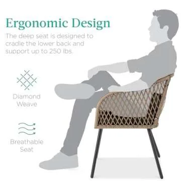 Best Choice Products 3-Piece Outdoor Wicker Bistro Set, Patio Dining Conversation Furniture for Backyard, Balcony, Porch w/Diamond Weave Design, Tempered Glass Side Table, 2 Chairs - Black