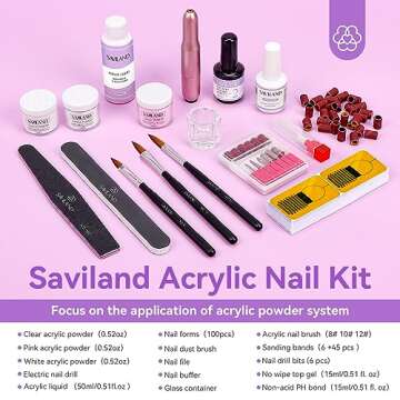SAVILAND Acrylic Nail Kit with Drill: 15g Clear/White/Pink Acrylic Powder and Liquid Set with Drill ...