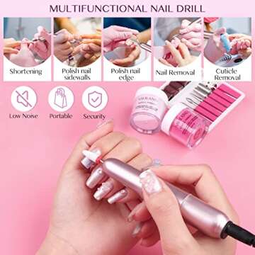 SAVILAND Acrylic Nail Kit with Drill: 15g Clear/White/Pink Acrylic Powder and Liquid Set with Drill Acrylic Brush Nail Forms Dappen Dish, Easy to Use Acrylic Nail Supplies for Beginners