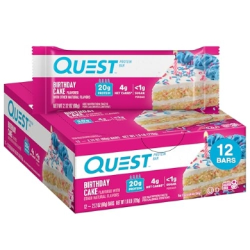 Quest Nutrition Birthday Cake Protein Bars - 12 Count, High Protein, Low Carb, Keto Friendly