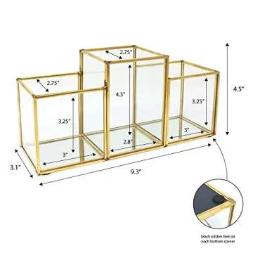 Isaac Jacobs 3-Compartment Brass and Glass Organizer