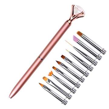10 in 1 Diamond Acrylic Nail Art Brush Metal Handle Builder UV Gel Nail Polish Brushes Painting Dotting Pen Liner Nail French Brush