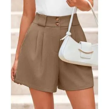 KIRUNDO Womens Shorts Dressy Casual 2025 Trendy Summer Elastic High Waisted Pleated Side Slit Business Work Shorts Pockets(Khaki, Small)