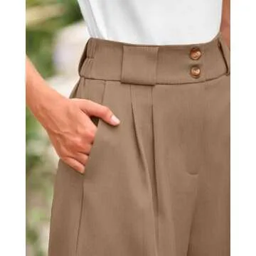 KIRUNDO Womens Shorts Dressy Casual 2025 Trendy Summer Elastic High Waisted Pleated Side Slit Business Work Shorts Pockets(Khaki, Small)