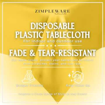 ZIMPLEWARE Premium Yellow Plastic Table Cloth Disposable (6 Pk) Plastic Tablecloths for Rectangle Ta...