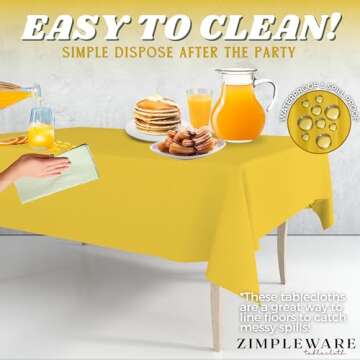 ZIMPLEWARE Premium Yellow Plastic Table Cloth Disposable (6 Pk) Plastic Tablecloths for Rectangle Tables (54in x 108in) Party Table Cloths Disposable for 6ft to 8ft Rectangle Tables