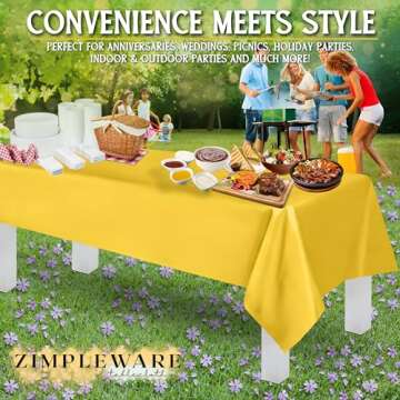 ZIMPLEWARE Premium Yellow Plastic Table Cloth Disposable (6 Pk) Plastic Tablecloths for Rectangle Tables (54in x 108in) Party Table Cloths Disposable for 6ft to 8ft Rectangle Tables