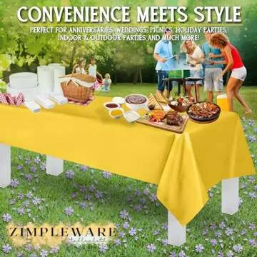 ZIMPLEWARE Premium Yellow Plastic Table Cloth Disposable (6 Pk) Plastic Tablecloths for Rectangle Tables (54in x 108in) Party Table Cloths Disposable for 6ft to 8ft Rectangle Tables