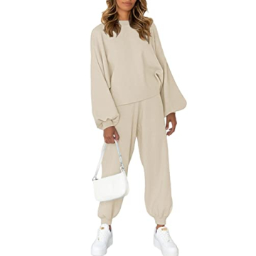 Viottiset Women's Soft Knit Lounge Sweatsuit Set Apricot