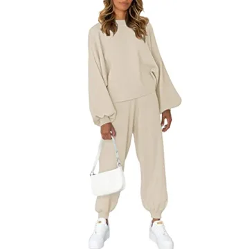 Viottiset Women's Soft Knit Lounge Sweatsuit Set Apricot