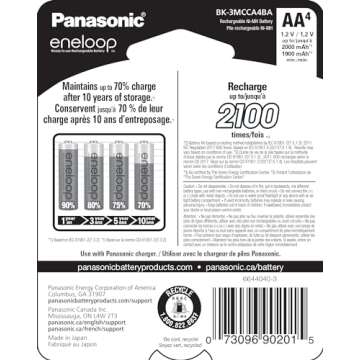 Eneloop Panasonic BK-3MCCA4BA AA 2100 Cycle Ni-MH Pre-Charged Rechargeable Batteries, 4-Battery Pack