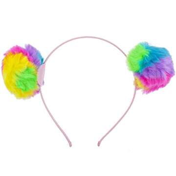 Lux Multicolor Cat Ear Fuzzy Pom Pom Headbands Set