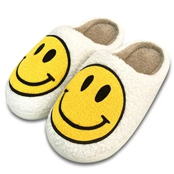 YJJY Smile Face Slippers for Women,Retro Soft Plush Lightweight House Slippers Slip-on Cozy Indoor O...