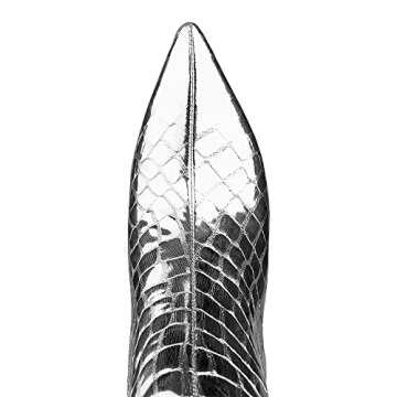 UP2STEP Women Patent Slouchy Block Heel Boots Shiny Sequins Knee High Chunky Heel Boot Mid Calf Dress Shoes Silver Size 9