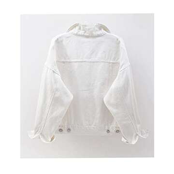 COWOKA Women's Denim Cotton Button Closed Long Sleeve Solid Color Jacket With Pockets White L