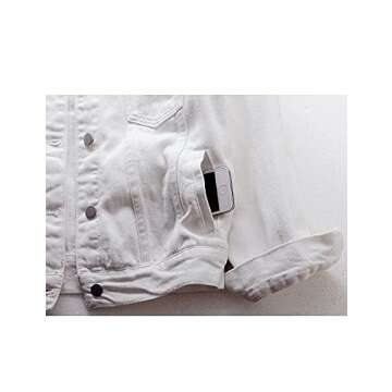 COWOKA Women's Denim Cotton Button Closed Long Sleeve Solid Color Jacket With Pockets White L