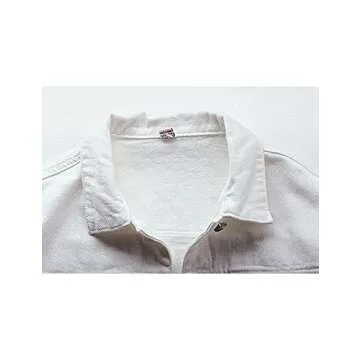 COWOKA Women's Denim Cotton Button Closed Long Sleeve Solid Color Jacket With Pockets White L