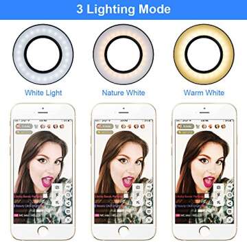 Selfie Ring Light Cellphone Holder - Rovtop Ring Light Stand Live Stream Makeup, 48 LED Bulbs 3 Light Modes 10-Level Brightness 360 Rotating for iPhone Android Cell Phone, Black