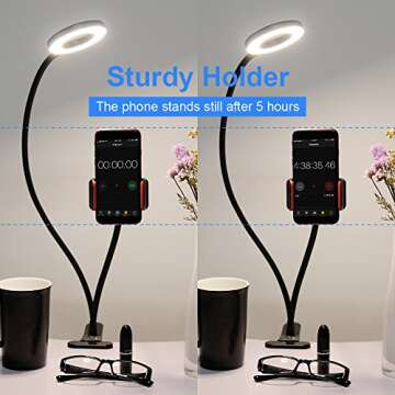 Selfie Ring Light Cellphone Holder - Rovtop Ring Light Stand Live Stream Makeup, 48 LED Bulbs 3 Light Modes 10-Level Brightness 360 Rotating for iPhone Android Cell Phone, Black