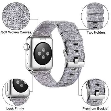 Haveda Fabric Compatible for Apple Watch Band Series 10 9 8 7 6 Series 5/4 40mm band, Soft Wristband for Apple watch SE,iwatch bands 40mm womens, Cloth sport dressy for iWatch Series 3 2/1(Light Gray)