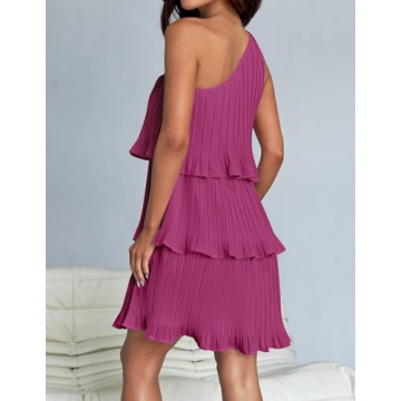 ZESICA Boho One Shoulder Chiffon Mini Dress Summer Flowy