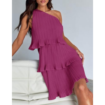 ZESICA Boho One Shoulder Chiffon Mini Dress Summer Flowy