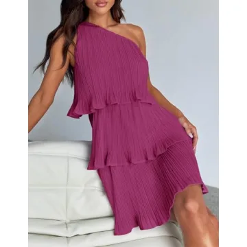 ZESICA Boho One Shoulder Chiffon Mini Dress Summer Flowy