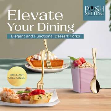 Posh Setting - Plastic Mini Gold Forks, Gold Mini Forks, Gold Plastic Mini Dessert Forks, Disposable Tiny Gold Forks, 4 inch Gold Plastic Forks, Taster Forks, Small Forks, Appetizer Forks (80 Pack)