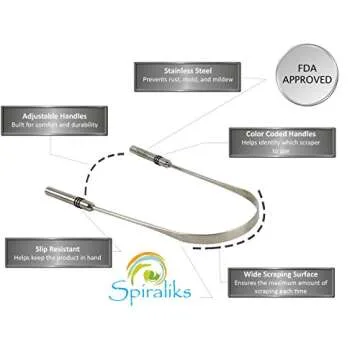 Metal Stainless Steel Tongue Cleaner Scrapers Set of 2 for All Ages