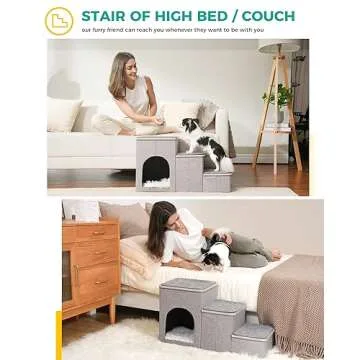 PETEPELA Cat Dog Stairs for Bed, Pet Steps for Small Dogs and Cats, Portable Heavy-Loaded [Up to 120 lbs] Dog Steps with Storage Box 3-Step to Couch, Doggie Car Ramp for Older Dogs