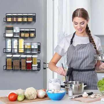 Zyerch 4 Pack Magnetic Spice Rack Organizer, Space Saver for Refrigerator and Microwave Oven, Metal Fridge Shelf, Black