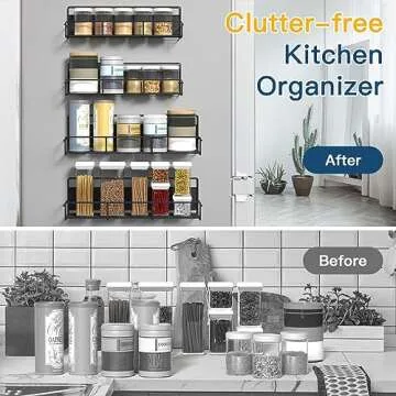 Zyerch 4 Pack Magnetic Spice Rack Organizer, Space Saver for Refrigerator and Microwave Oven, Metal Fridge Shelf, Black