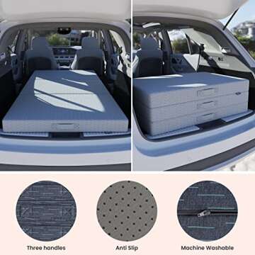 BedStory Tri Folding Mattress with Carry Case 4 Inch Queen Size, Pain-Relief 38D Foam Foldable Mattress, Trifold Mattress Topper Floor Non-Slip Guest Bed, Machine Washable Cover, CertiPUR-US Certified