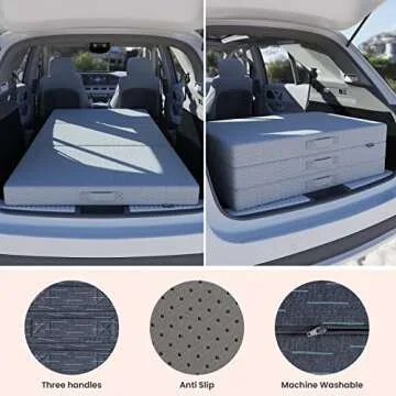 BedStory Tri Folding Mattress with Carry Case 4 Inch Queen Size, Pain-Relief 38D Foam Foldable Mattress, Trifold Mattress Topper Floor Non-Slip Guest Bed, Machine Washable Cover, CertiPUR-US Certified