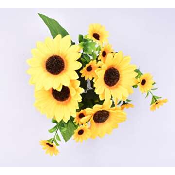 Aliotech Beautiful Yellow Sunflowers Artificial Flowers Mini Fake Sunflowers Bouquet with Stems for Home Decoration Party DIY Wedding Bouquets Baby Shower Outdoor Indoor Decoration