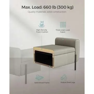 SONGMICS Storage Bench with Armrests, Ottoman with Storage for Living Room, Storage Ottoman Bench for Bedroom, Entryway, Living Room, Steel Legs, Camel Brown ULOM072K03