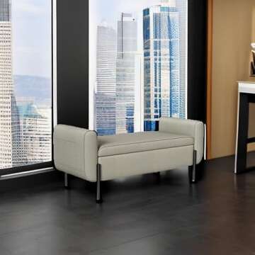 SONGMICS Storage Bench with Armrests, Ottoman with Storage for Living Room, Storage Ottoman Bench for Bedroom, Entryway, Living Room, Steel Legs, Camel Brown ULOM072K03