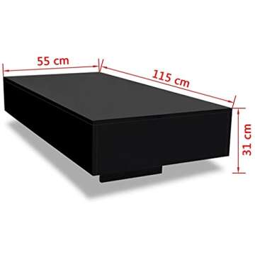 NusGear Coffee Table, Contemporary Sofa Table TV Stand with High Gloss Finish and Solid Base for Home, Office, Living Room, Easy to assemble, 45.3" x 21.7" x 12.2" - Black