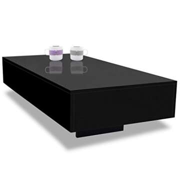 NusGear Coffee Table, Contemporary Sofa Table TV Stand with High Gloss Finish and Solid Base for Home, Office, Living Room, Easy to assemble, 45.3" x 21.7" x 12.2" - Black