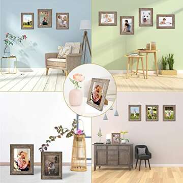 DECANIT Picture Frames Rustic Distressed Gray Wood Pattern High Definition Glass for Table Top Display and Wall Mounting Photo Frame