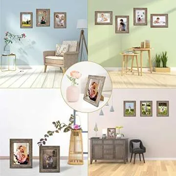 DECANIT Picture Frames Rustic Distressed Gray Wood Pattern High Definition Glass for Table Top Display and Wall Mounting Photo Frame